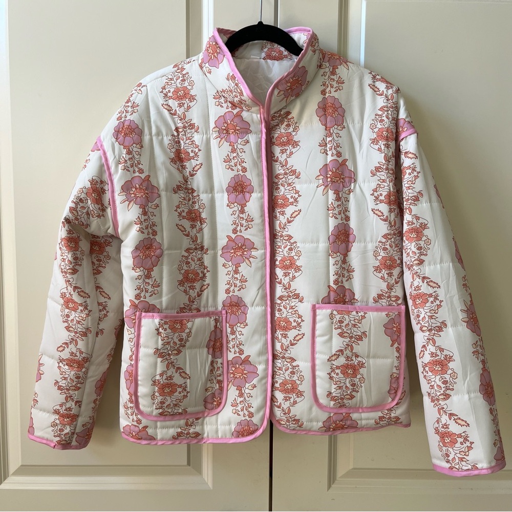 NWOT Women Floral Quilted Puffer Jacket Cropped Lightweight Patchwork Vintage - Picture 5 of 9
